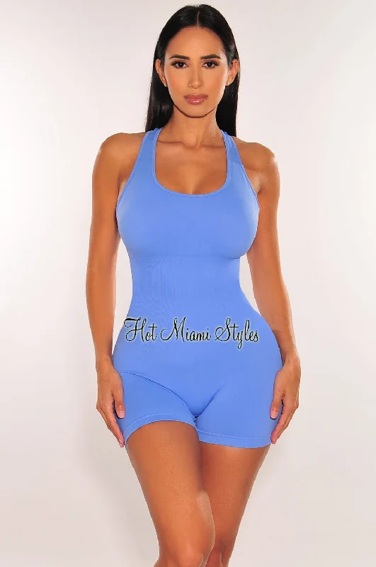 Tulip women's skirtsHMS Fit: Periwinkle Sleeveless Round Neck Snatched Romper