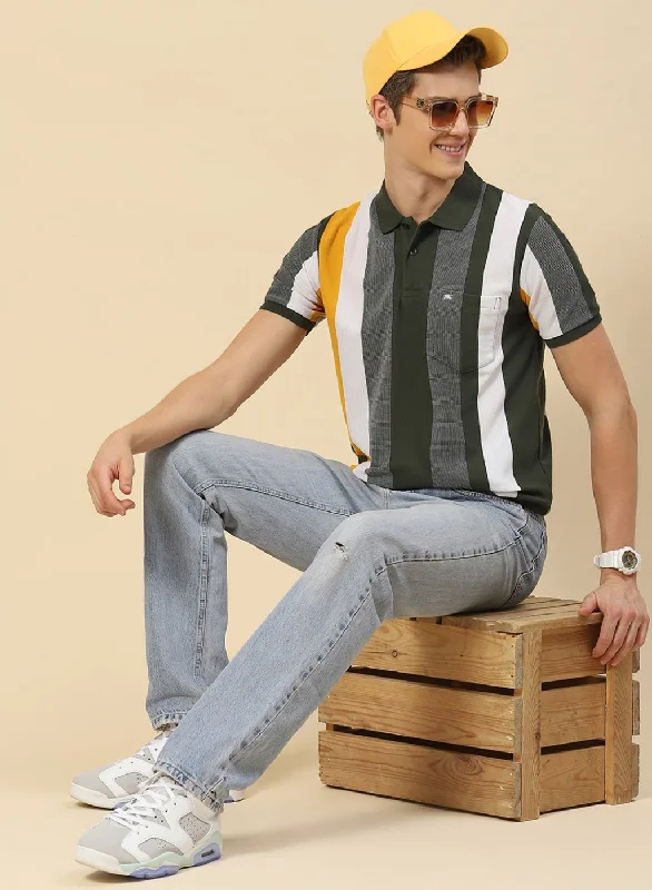 casual short-sleeved men's shirtsMen Olive Stripe T-Shirt