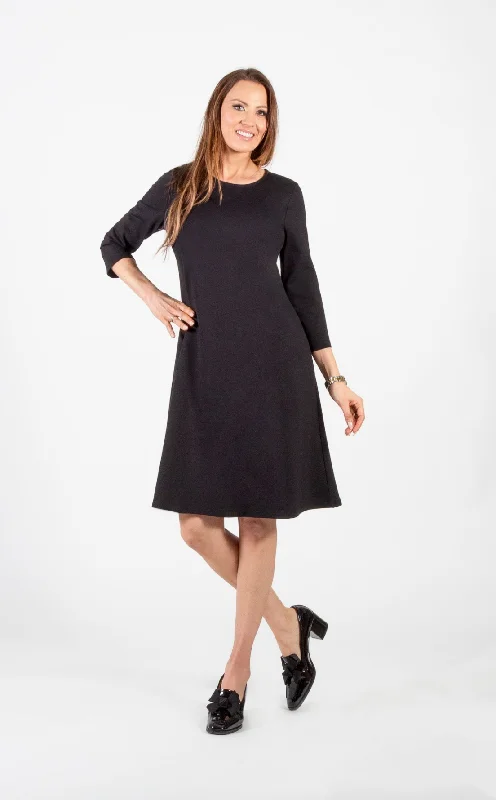 Metallic women's topsBlack Knee Length Scoop Neck Dress