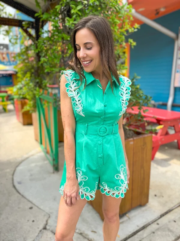 Bohemian women's shortsGreen Lacey Romper