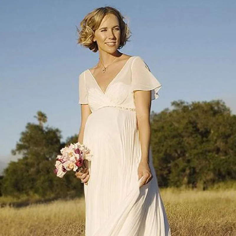 Chiffon dresses for womenChiffon Wedding Dress, V-Neck V-Back Wedding Dress, A-Line Wedding Dress, LB0547