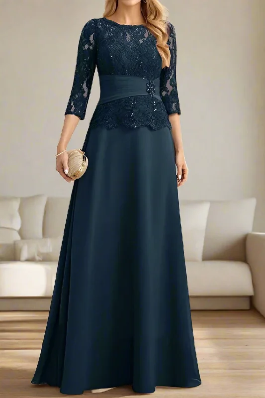 Halter dresses for womenElegant A-Line 3/4 Length Sleeve Mother of the Bride Dress with Lace Appliques