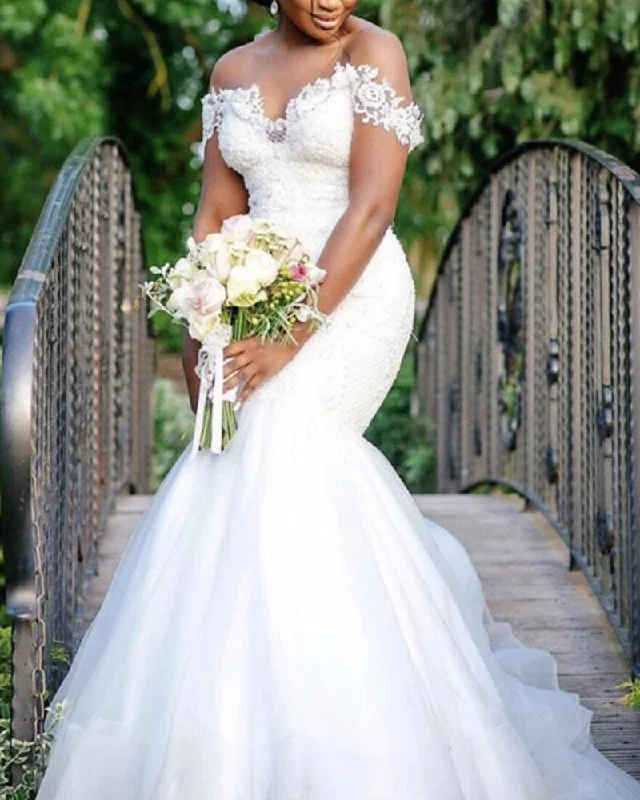 Short and sweet dresses for womenSexy Off the Shoulder Lace Mermaid Wedding Dress WD0813