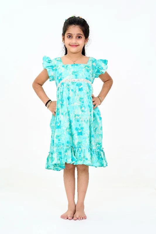 Sack dresses for womenBaby Cotton Hug Clothing with Blue Floral Prints and Ruffled Design