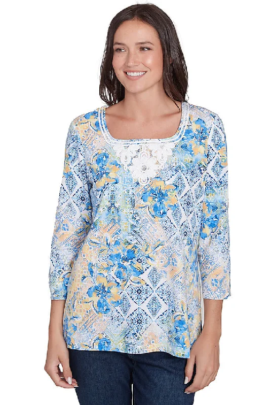 Sheer women's topsPetite Bella Vista Watercolor Floral Top