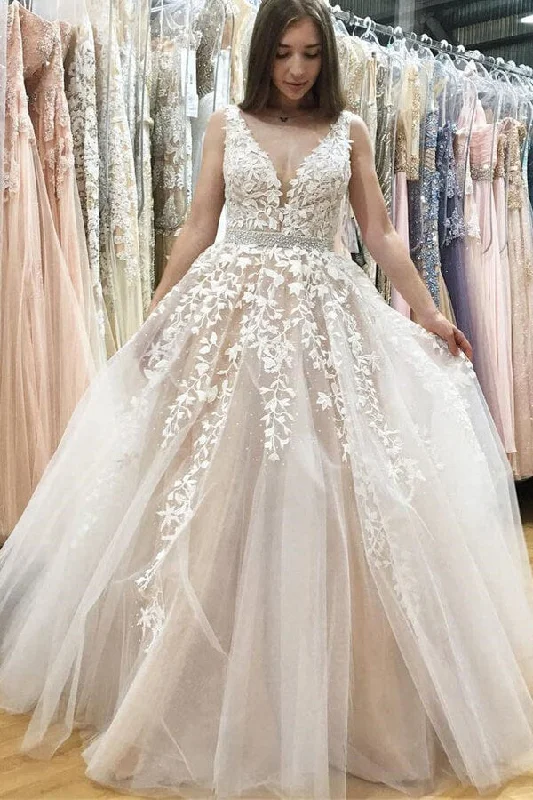 Limited edition dresses for collectorsRoycebridal Roycebridal Ivory Tulle Lace A-line V-neck Beaded Wedding Dresses, Prom Dresses, MP640