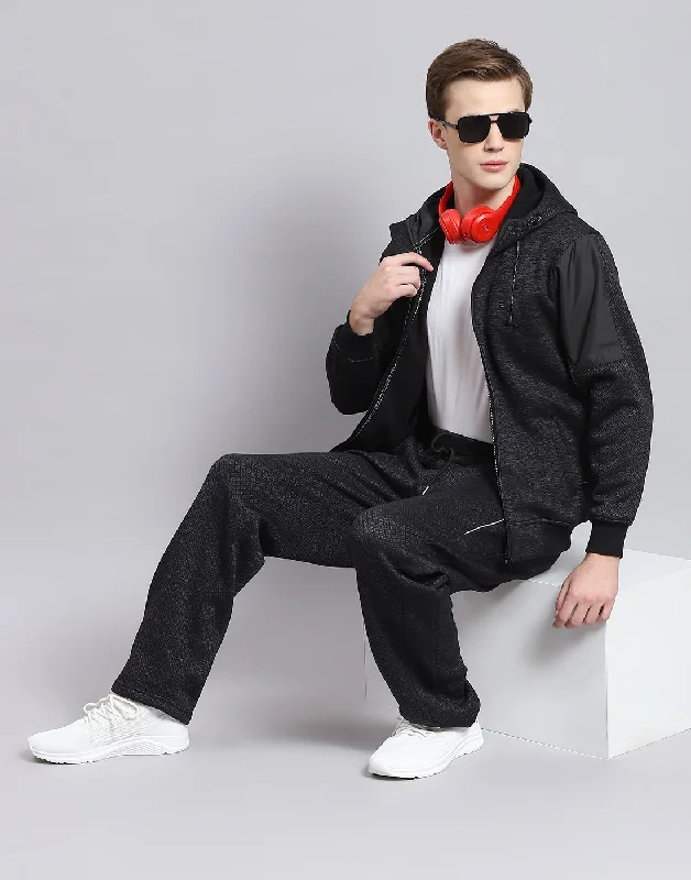men's sports shirts with buttonsMen Black Solid Hooded Full Sleeve Tracksuit