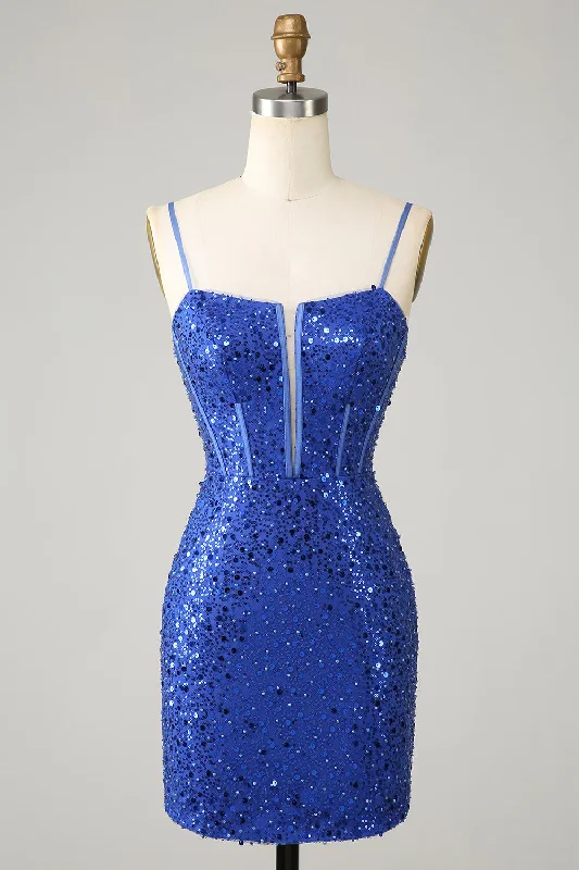 Sheath dresses for womenSparkly Royal Blue Bodycon Spaghetti Straps Homecoming Dress Sheath dresses for womenSparkly Royal Blue Bodycon Spaghetti Straps Homecoming Dress