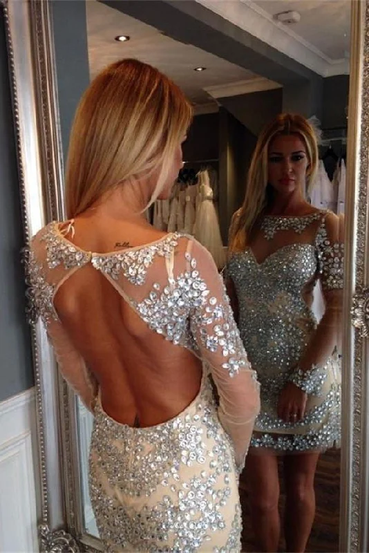 Cap sleeve dresses for womenGorgeous Sheath Mermaid Beaded Sequin Shiny Sparkly Homecoming Dress K189