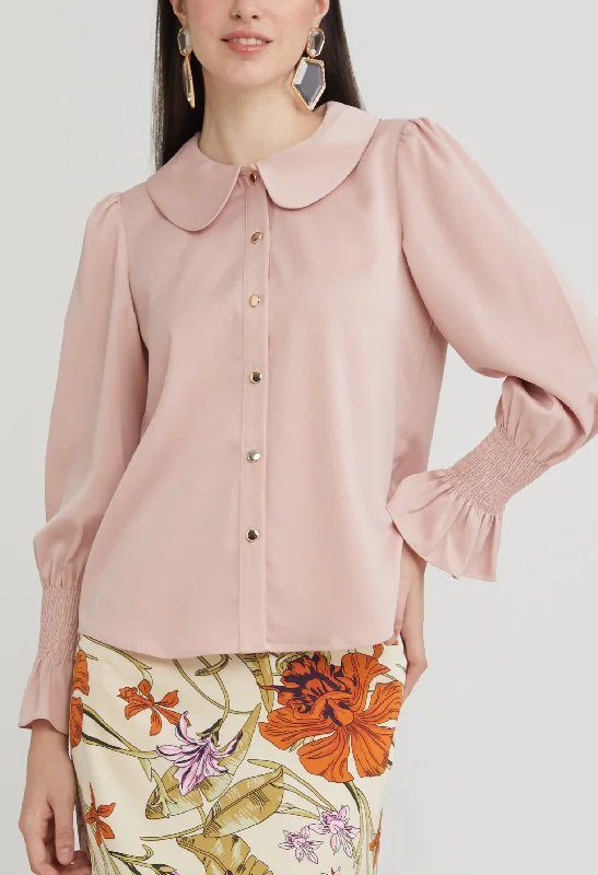 Wrinkle-resistant women's topsPeter Pan Colar Elastic Cuff Petal Blouse