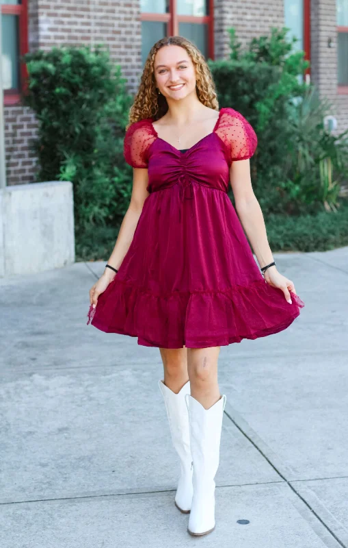 Shift dresses for womenThe Sheer Dotted Sleeve Mini (Garnet)