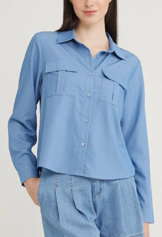 Statement women's topsDouble Pocket Button Up Blouse
