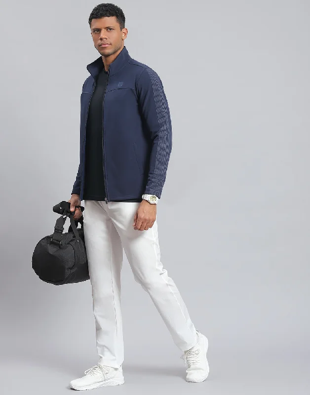 men's sports shirts with thumbholesMen Navy Blue Printed Stand Collar Full Sleeve Sweatshirt