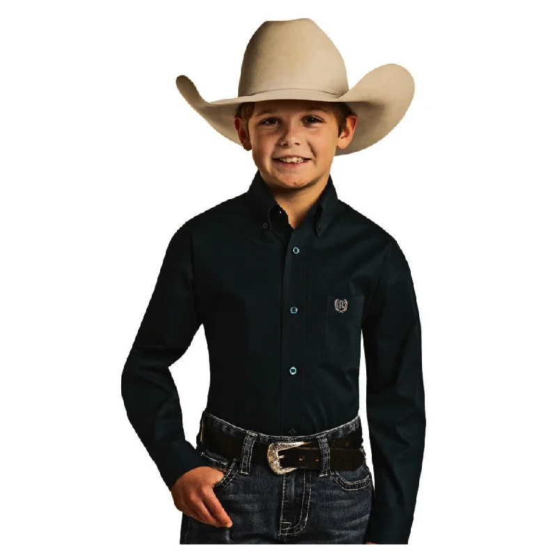Neon women's topsPSBSODR07S-B Panhandle Select Boy's Long Sleeve Western Shirt- Black