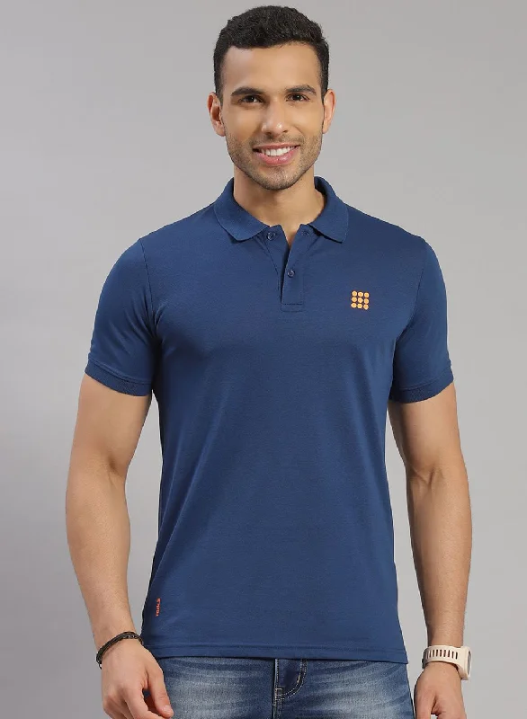 men's short-sleeved topsMen Blue Solid T-Shirt