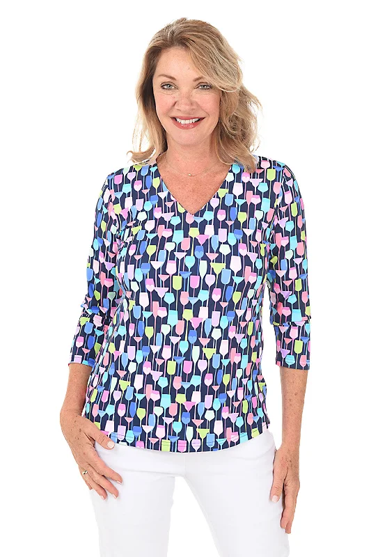 Thermal women's topsWine Glasses Classic UPF50+ V-Neck Top
