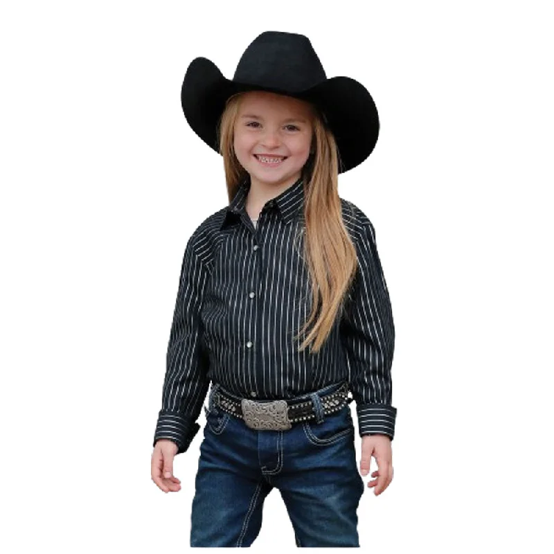 Cropped women's topsCTW3390001 Cruel Girl Girls' Long Sleeve Western Snap Shirt - Black Metallic Stripe