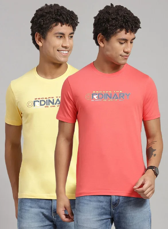 short-sleeved shirts for men that can be dressed up or downMen Yellow Printed T-Shirt 2 Pc