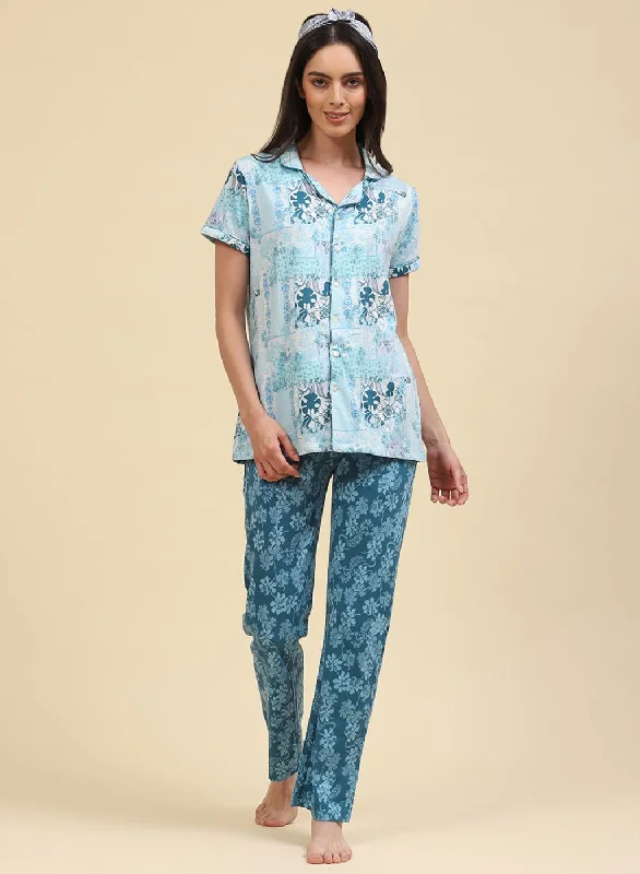 Moisture-wicking women's leggingsWomen Blue Printed Lower Set