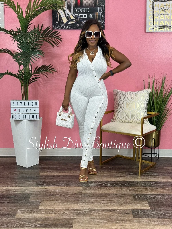 Tennis skirts for womenBailey Sleeveless Ribbed Jumpsuit (White)
