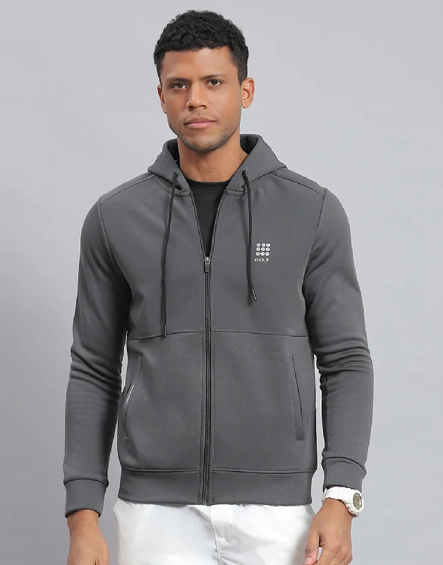 men's nylon sports shirtsMen Grey Solid Hooded Full Sleeve Sweatshirt