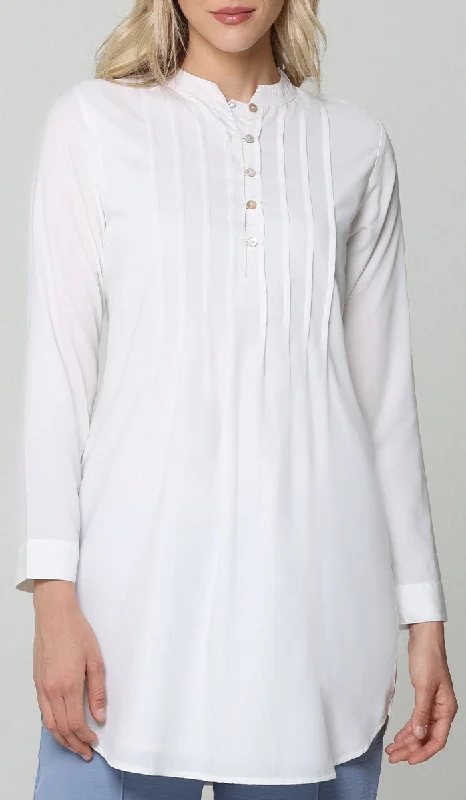 Off-the-shoulder dresses for womenHurin Pleated Mostly Cotton Button Down Tunic Dress - Off White
