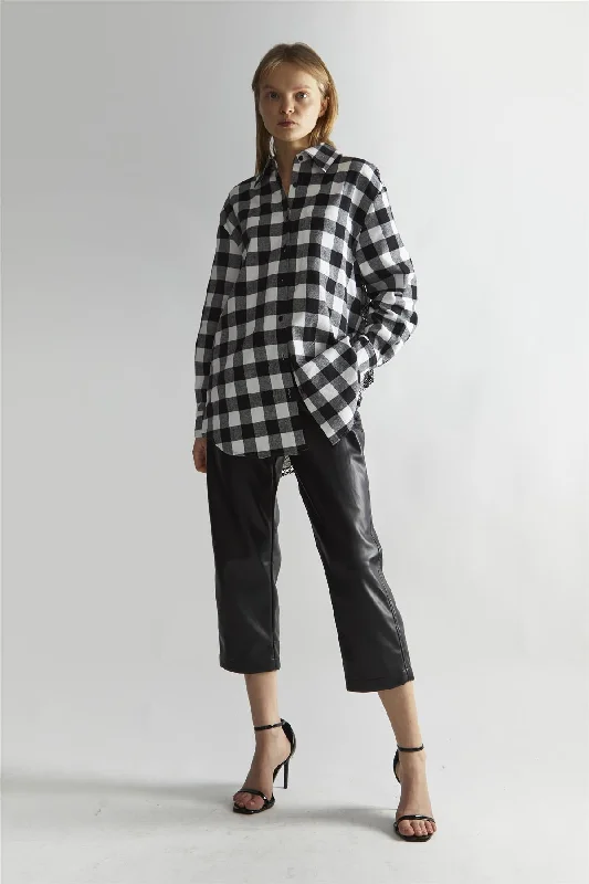 Geometric print women's topsMono-Check Applique Oversized Classic-Shirt