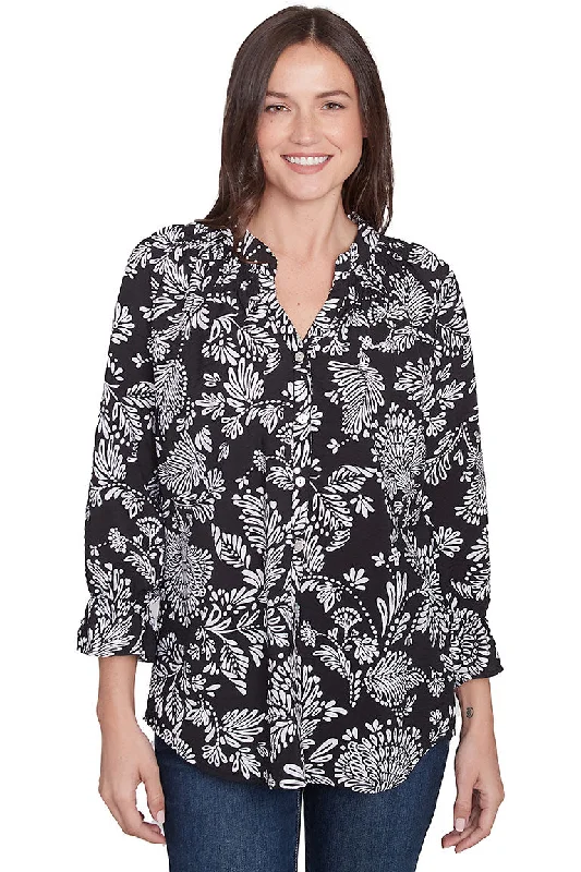 Scoop neck women's topsMonochrome Moment Smocked Neck Shirt