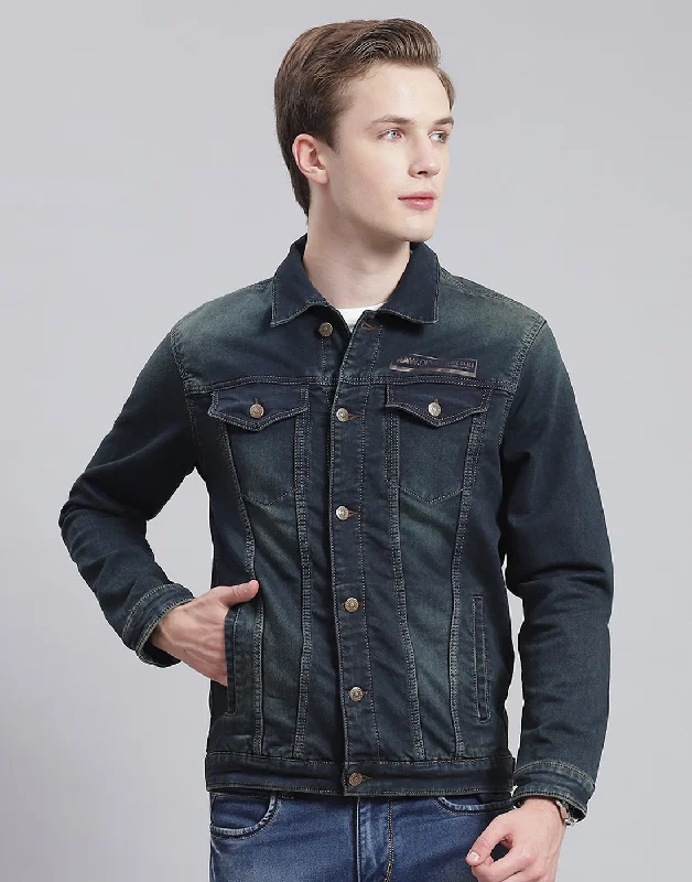 men's slim-fit tailored jacketsMen Blue Solid Collar Full Sleeve Jacket