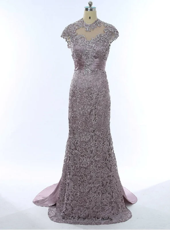 Fit-and-flare dresses for womenLuxurious Open Back Mother Of The Bride Dresses Mermaid Cap Sleeves