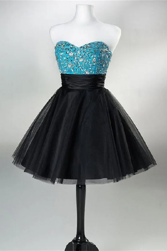 Leather dresses for womenBlack Shirt With Silver Beads Sweetheart Short Handmade Homecoming Dress K184