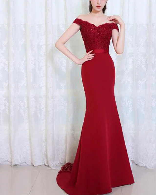 Long flowy dresses for womenBlack /navy/Burgundy fishtail Lace Wedding Bridesmaid Dresses Women Evening Party Gown PL214