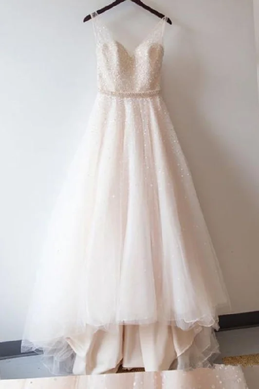 Workwear women's dressesRoycebridal Roycebridal Blush Pink Tulle Ball Gown Lace Prom Dresses, Sweetheart Wedding Dress, MW111