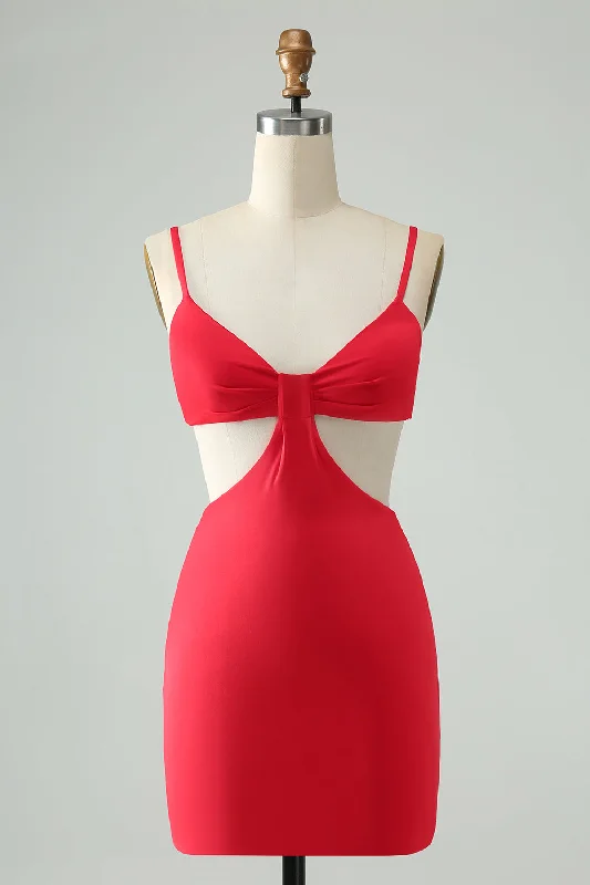 Patterned dresses for womenRed Bodycon Spaghetti Straps Homecoming Dress with Hollow Out