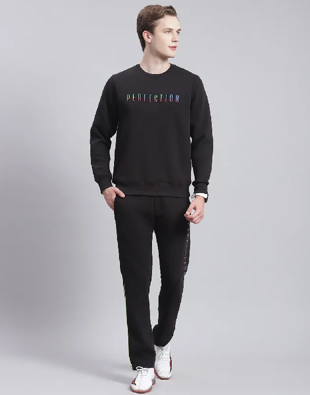 men's sports shirts with reflective stripesMen Black Solid Round Neck Full Sleeve Tracksuit