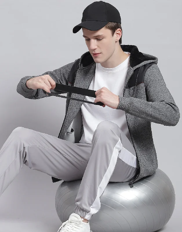 men's sports shirts for mountain bikingMen Grey Solid Hooded Full Sleeve Sweatshirt