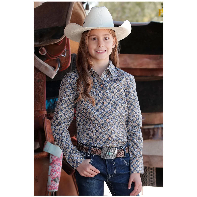 Abstract print women's topsCTW3370020 Cruel Girl GIrls' Long Sleeve Snap Shirt - Multi