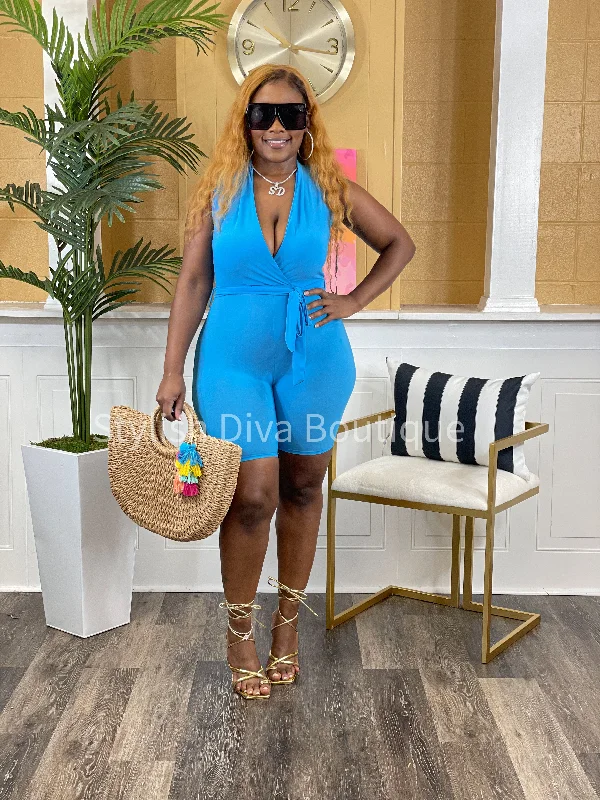 Women's casual bottomsAmber Sleeveless Romper (Summer Blue)