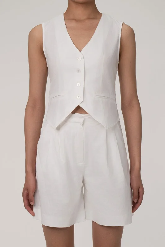 Fit-and-flare dresses for womenSummer V Neck Button Up Cotton Vest Wide Leg Two Piece Pleated Shorts Set