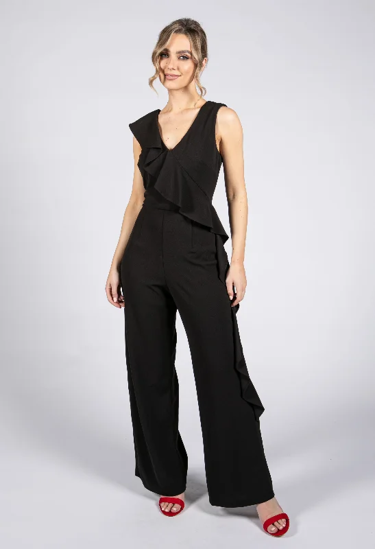 Easy-care women's pantsBlack Ruffled Side Jumpsuit