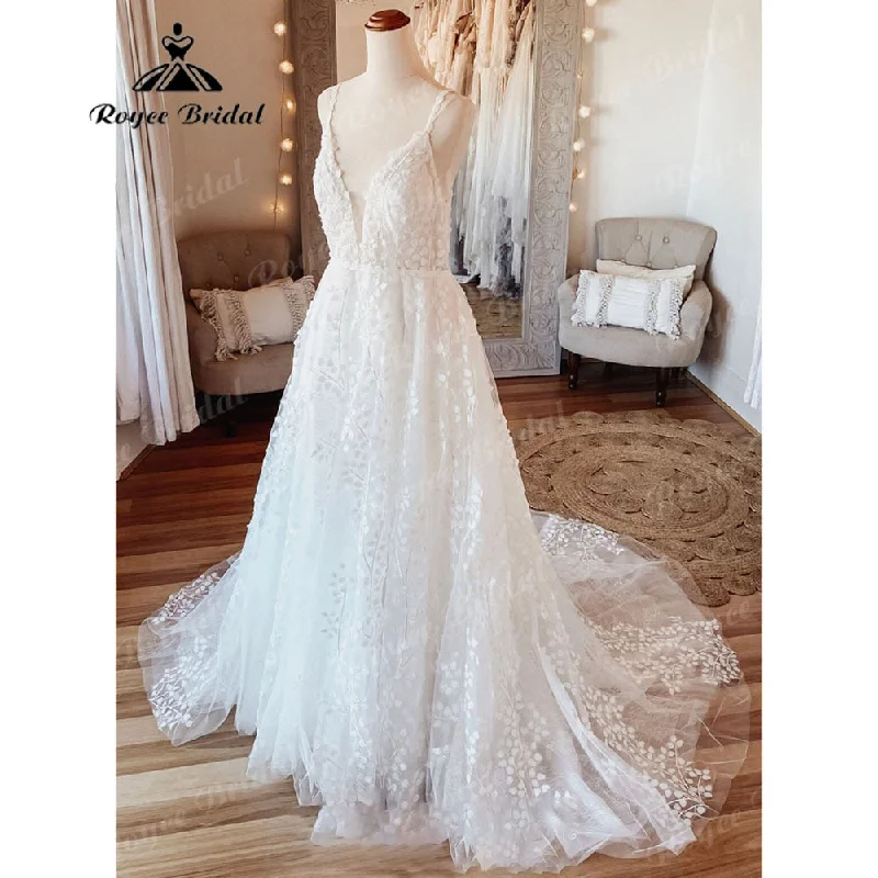 Handmade dresses for unique fashion statementsVintage Women A Line Beach Lace Wedding Dress Open Back  Off White Wedding Gowns for Bride Brautkleider Roycebridal