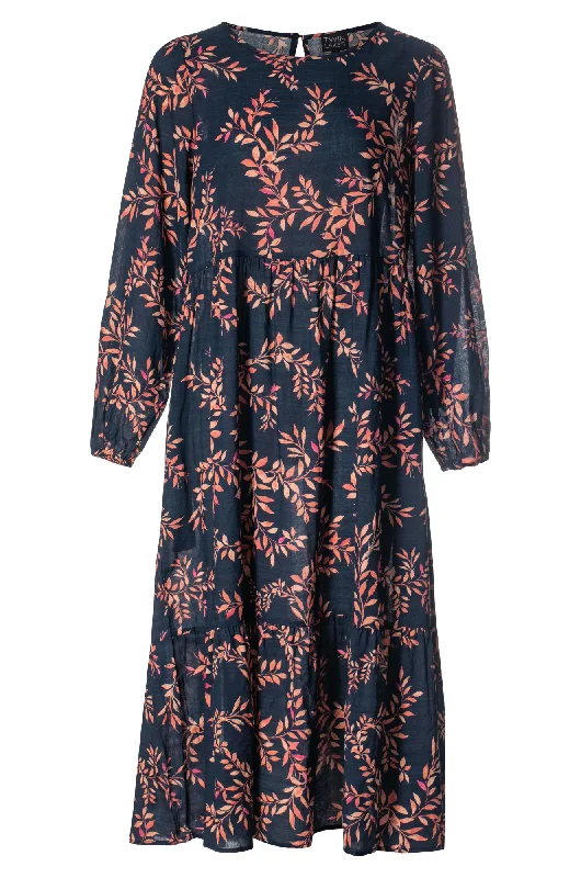 One-shoulder dresses for womenPrinted Cotton Rayon Dress | Navy Spice Leaf | 6541ZZ
