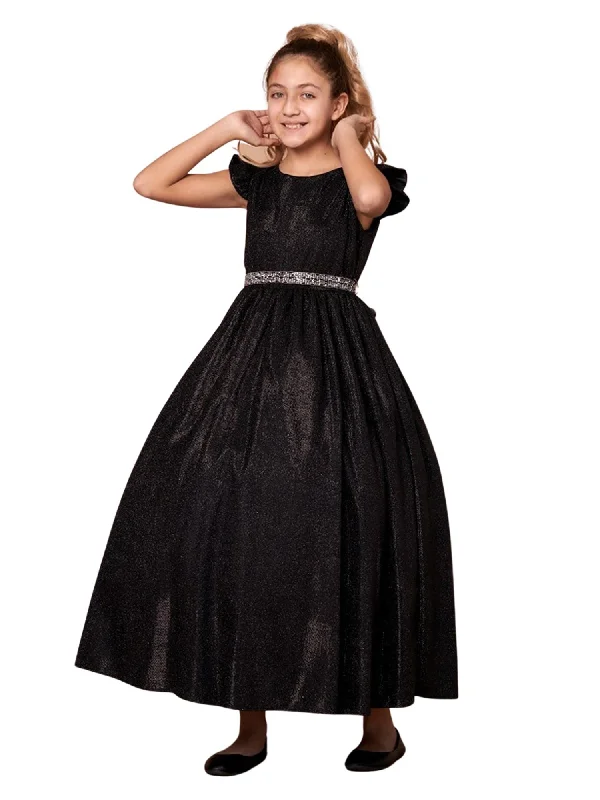Bodycon dresses for womenBig Girls Black Metallic Flutter Sleeve Junior Bridesmaid Dress 8-16