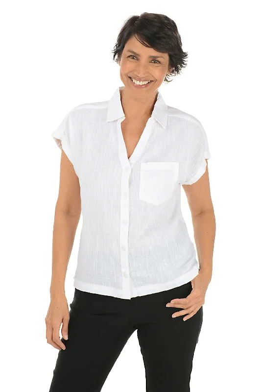 Eco-friendly women's topsRolled Cap Sleeve Linen-Blend Shirt
