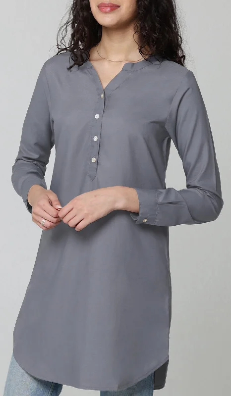 Strapless dresses for womenParisa Mostly Cotton Long Modest Everyday Tunic - Charcoal