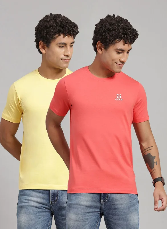 accessories to pair with short-sleeved shirts for menMen Yellow Solid T-Shirt 2 Pc