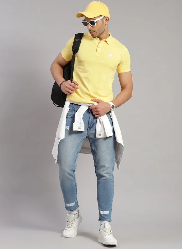 breathable short-sleeved men's topsMen Yellow Solid T-Shirt