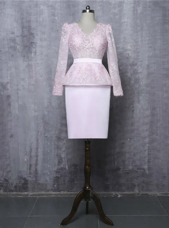 Peplum dresses for womenPink Sheath V-neck Long Sleeves Mother Of The Bride Dresses