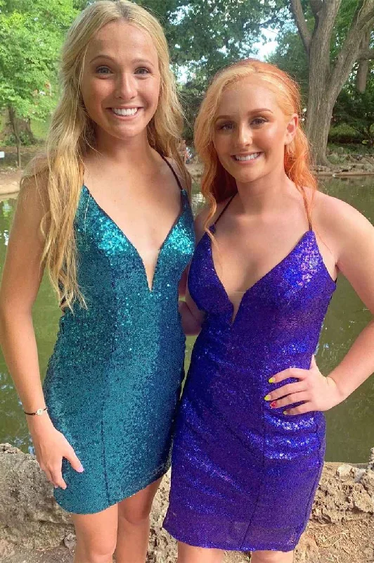 Petite dresses for womenNicolena |Bodycon Deep V-Neck Sequins Homecoming Dress