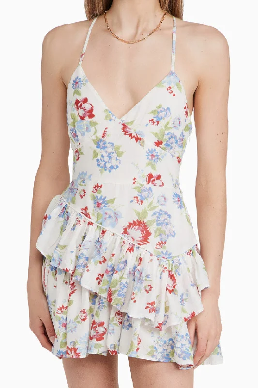 Midi dresses for womenFloral Print Tiered Ruffle V Neck Slip Mini Sundress - White